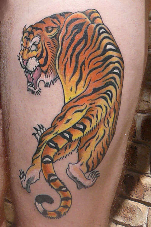Japanese Tiger Tattoo On Leg Sleeve