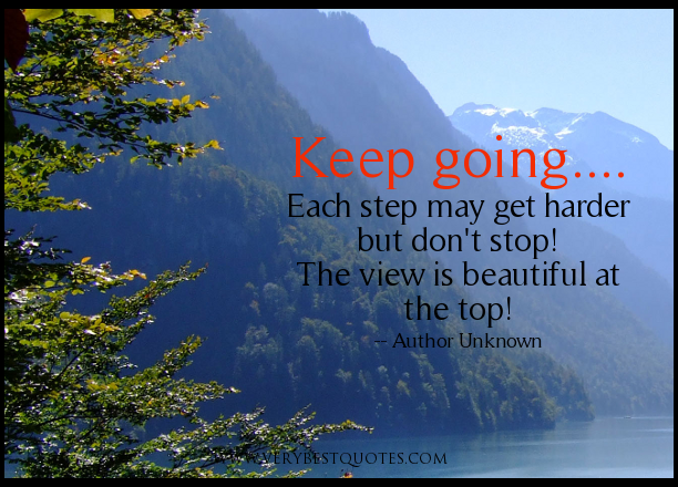 Keep going each step may get harder but don't stop The view is beautiful at the top.