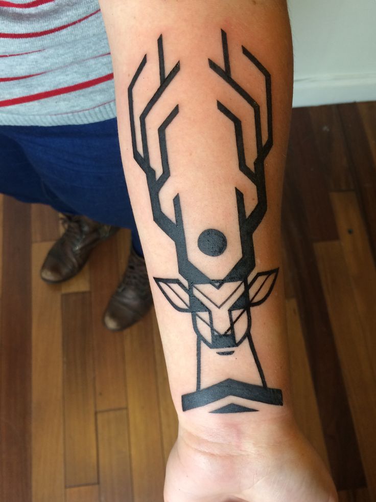 Left Arm Geometric Deer Tattoo