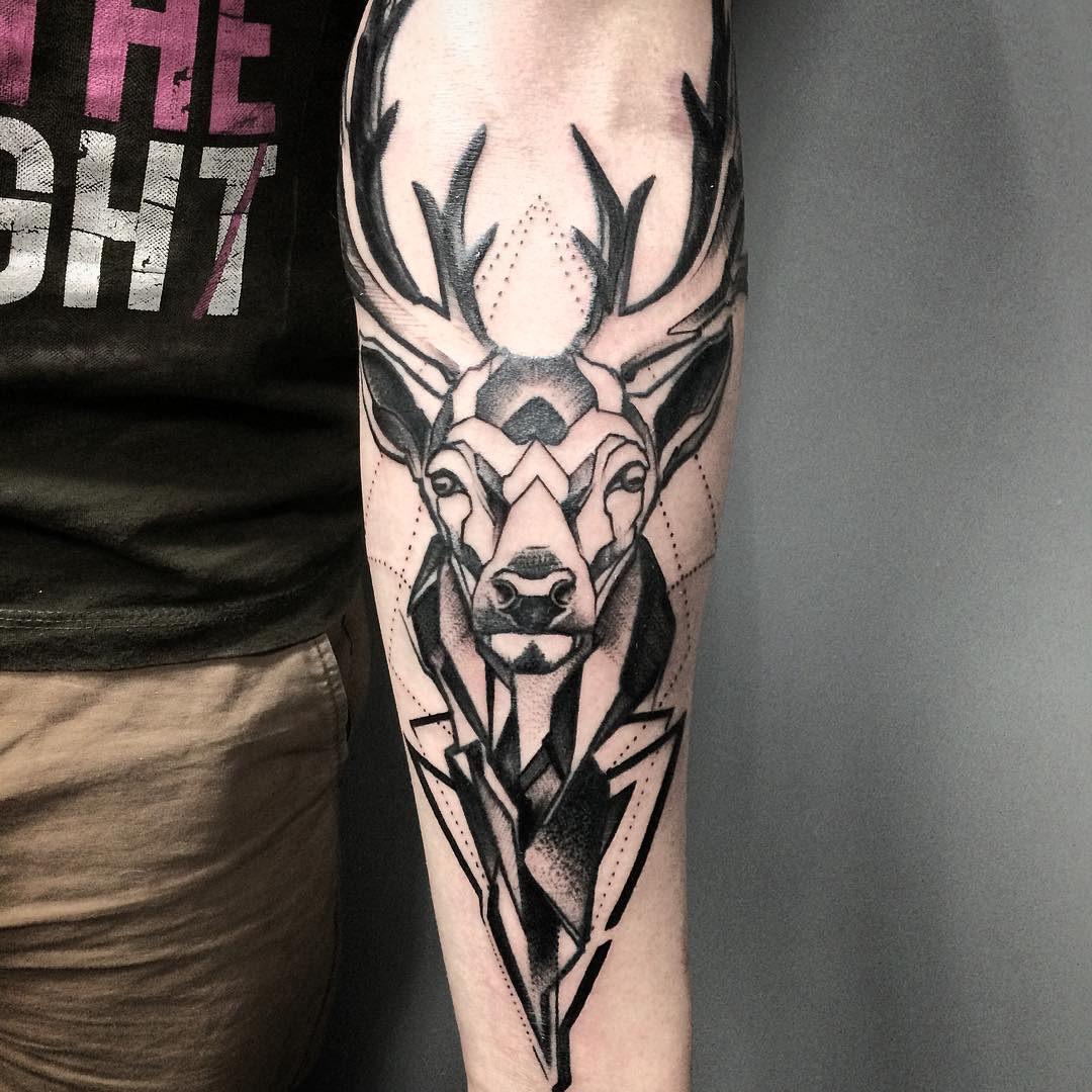 Left Forearm Abstract Deer Head Tattoo