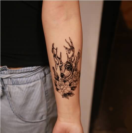 Left Forearm Deer Tattoo For Girls