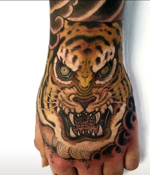 Left Hand Tiger Face Tattoo