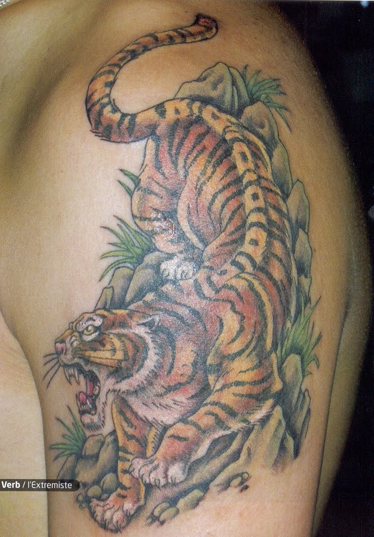 Left Shoulder Chinese Tiger Tattoo For Men