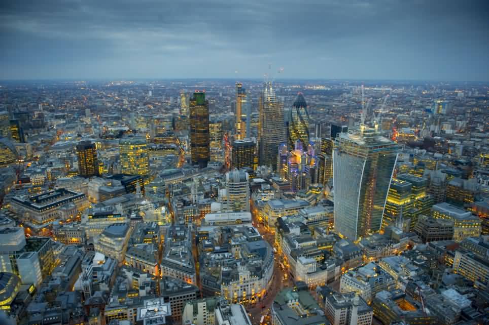 London At Dusk View From Gherkin Building