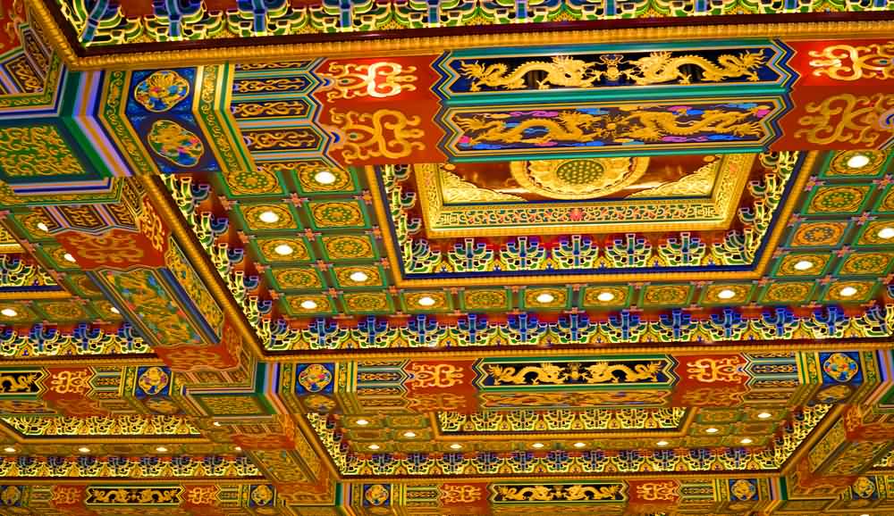 Magnificent Ceiling Inside The Po Lin Monastery