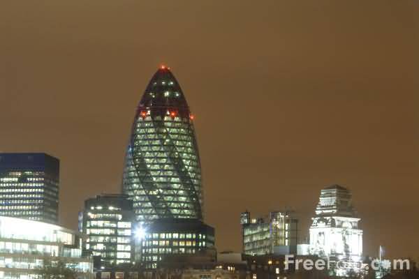 Magnificent View Of The Gherkin Building At Night