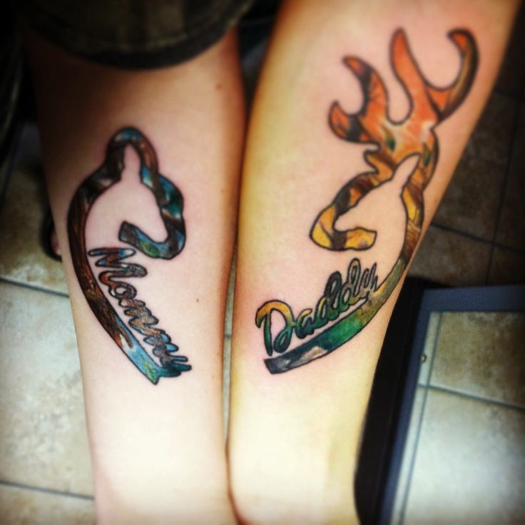 Matching Deer Couple Tattoos On Forearm