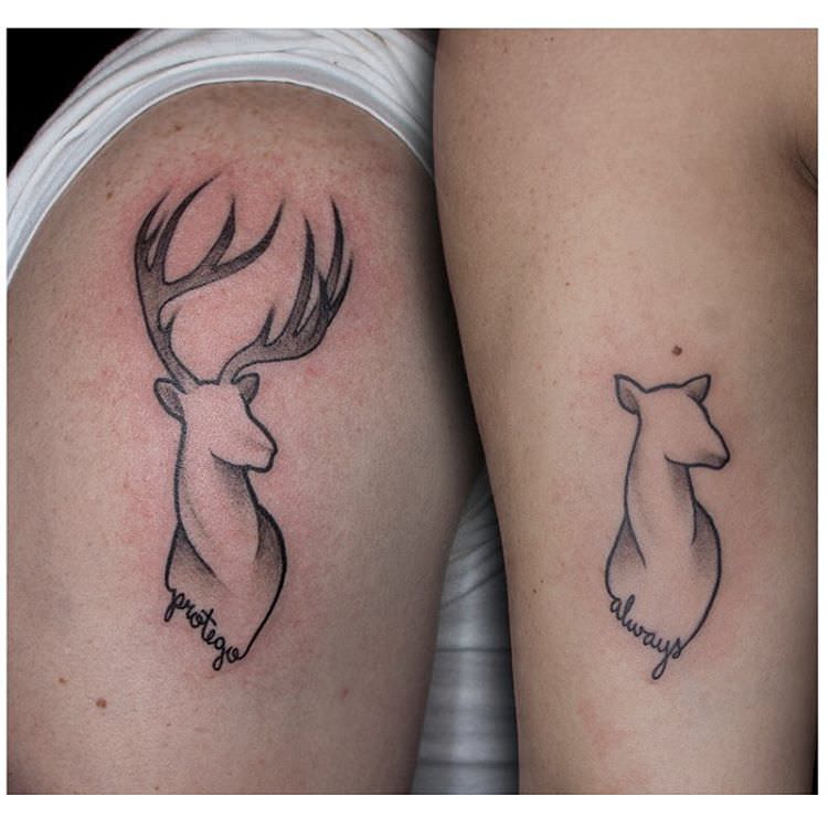 Matching Deer Tattoos On Shoulder for Couple