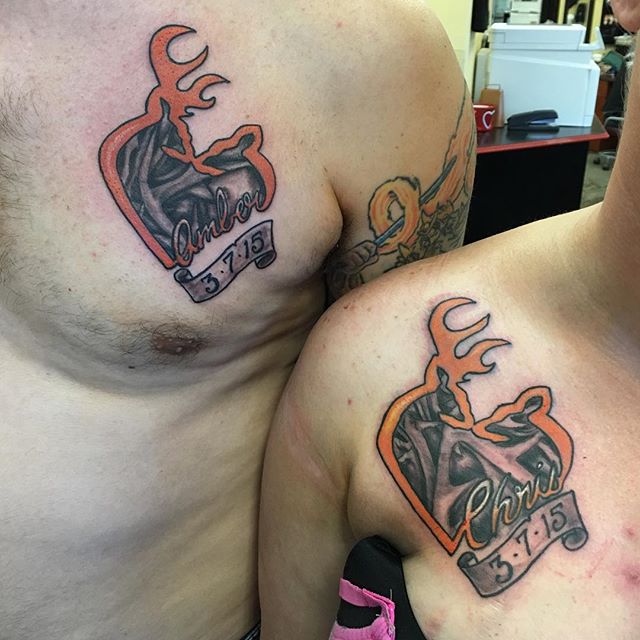 Memorial Matching Deer Couple Tattoos on Front Shoulder
