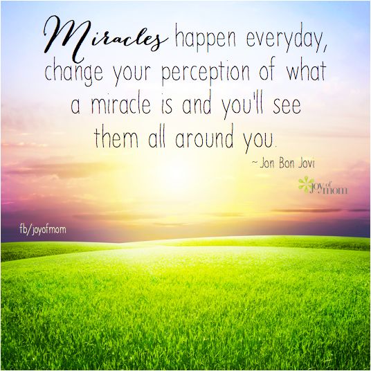 Miracles happen everyday, change your perception of what a miracle is and you’ll see them all around you. Jon Bon Jovi
