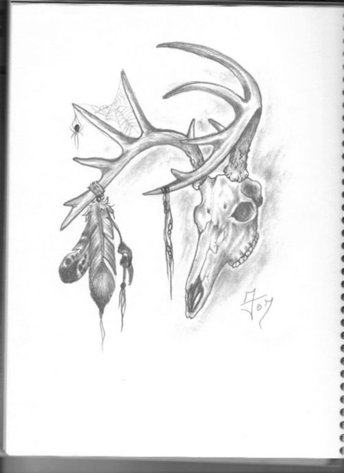 Native Deer Skull Tattoo Design