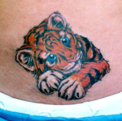Nice Baby Tiger Tattoo On Lower Back