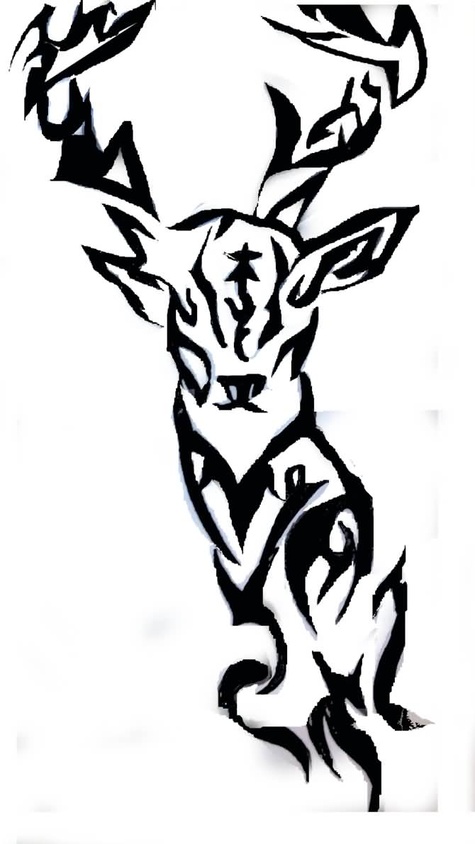Nice Black Tribal Deer Head Tattoo Design
