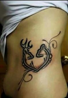 Nice Deer Couple Tattoo On Girl Side Rib
