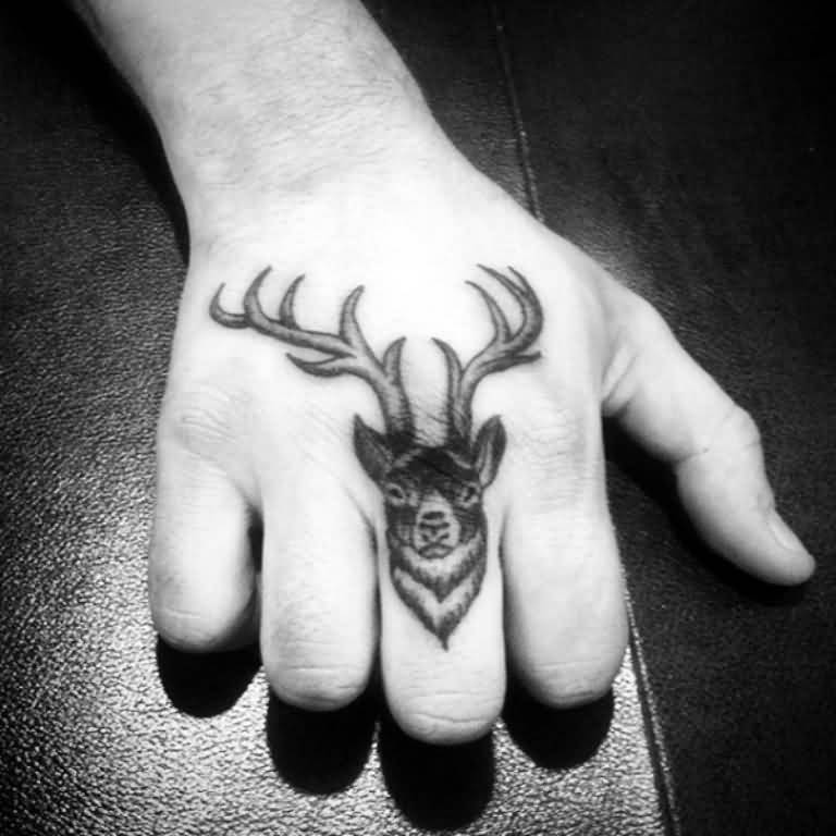 Nice Deer Head Tattoo On Hand