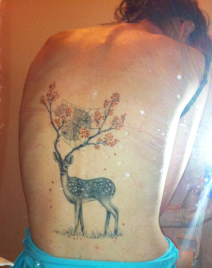 Nice Deer Tattoo On Girl Full Back