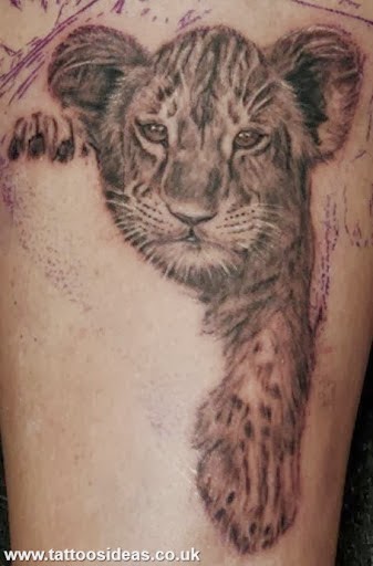 Nice Grey Ink Baby Tiger Tattoo