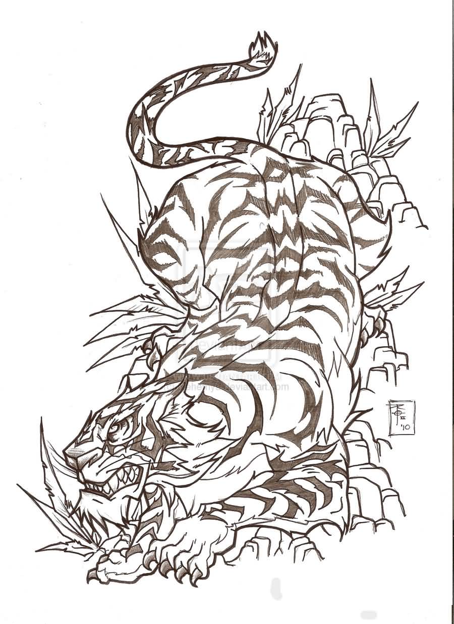 Nice Japanese Tiger Tattoos Design
