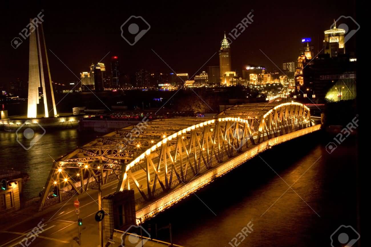 Night Shot Of The Waibaidu Bridge