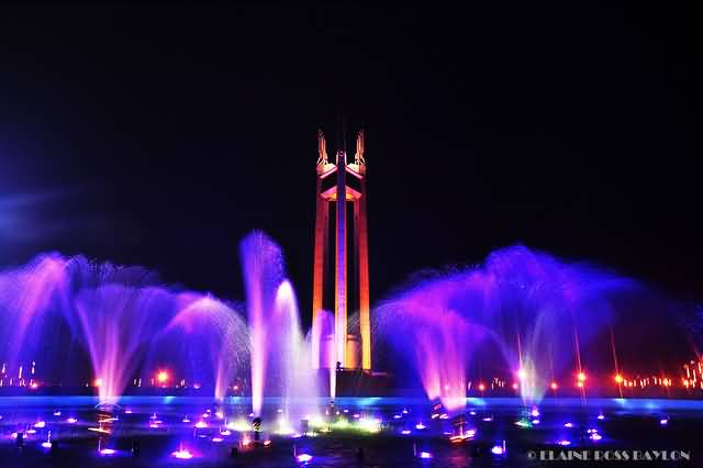 Night View Of Quezon Memorial Shrine And Fountains