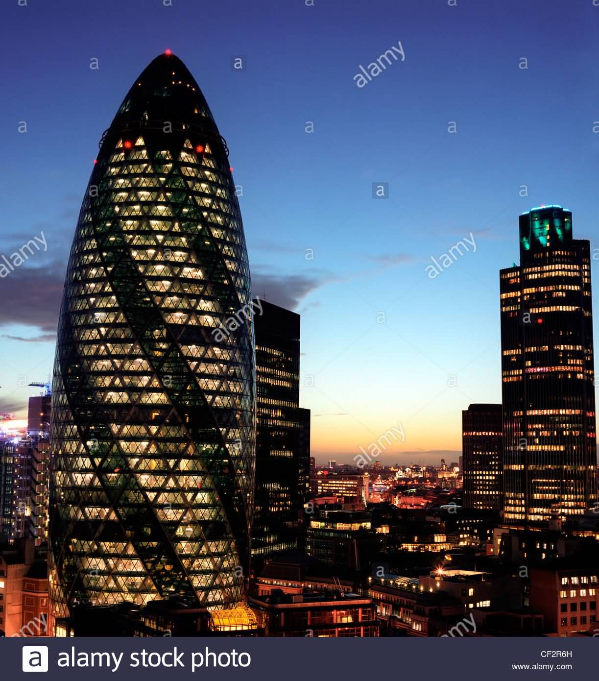 Night View Of The Gherkin And Natwest Tower Buildings