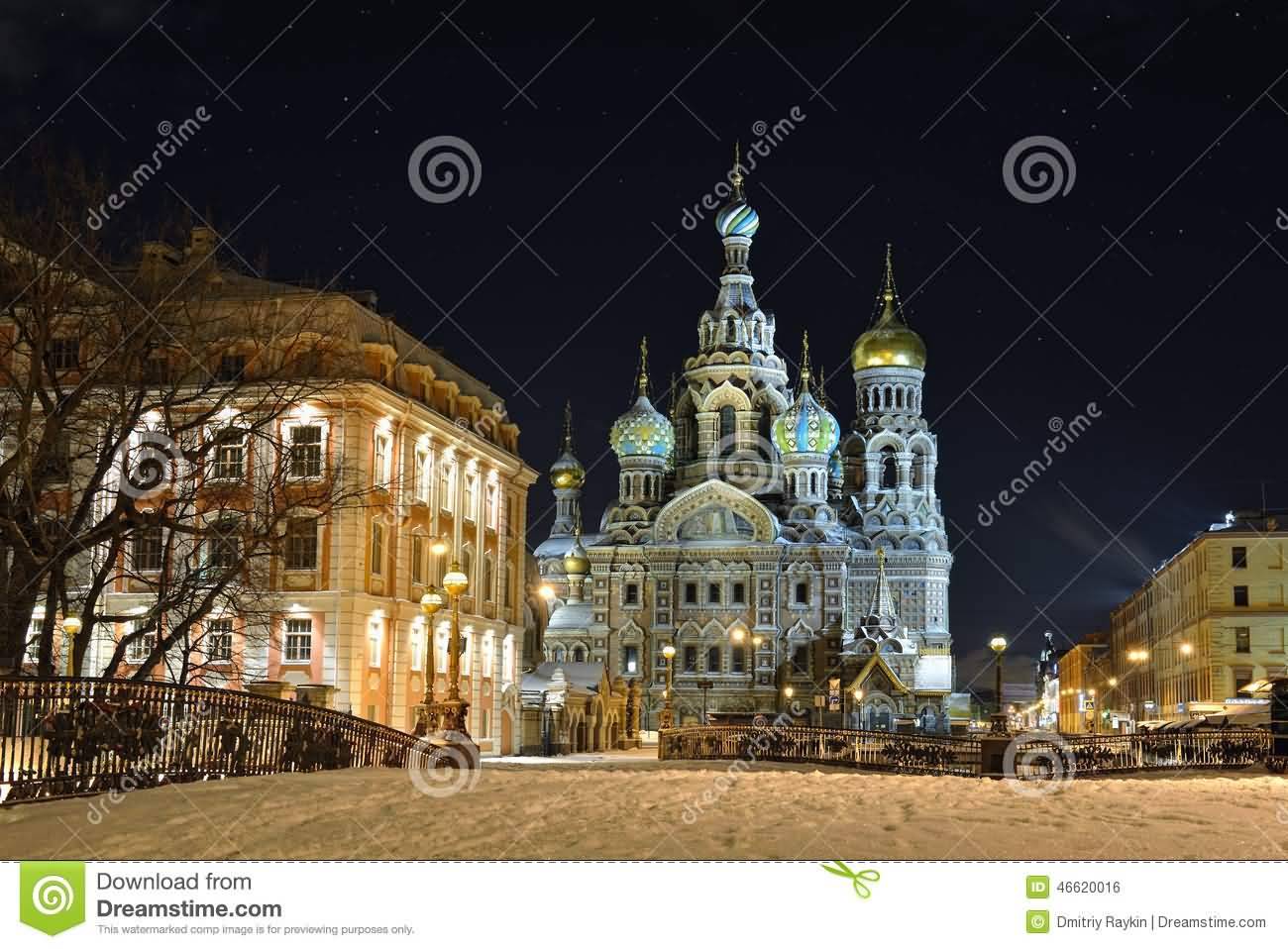 Night Winter At Church Of The Savior On Blood In Petersburg