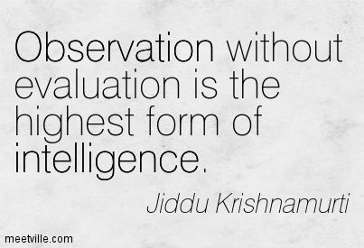 Observation without evaluation is the highest form of intelligence. Jiddu Krishnamurti