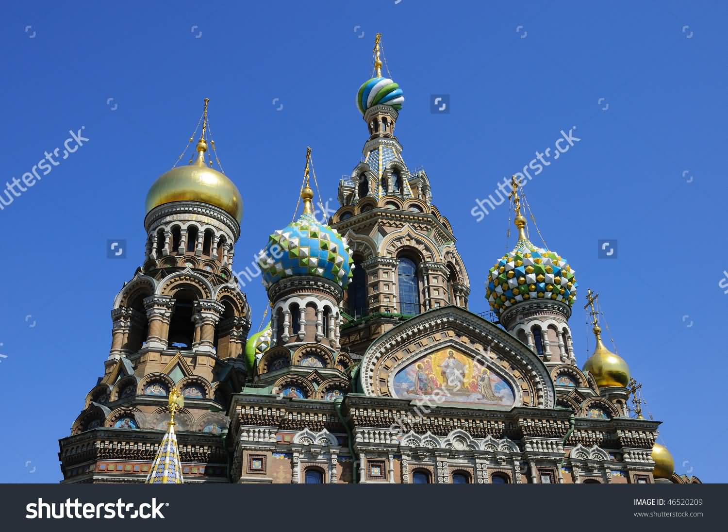 Onion Domes Of Church Of The Savior On Blood Closeup Picture