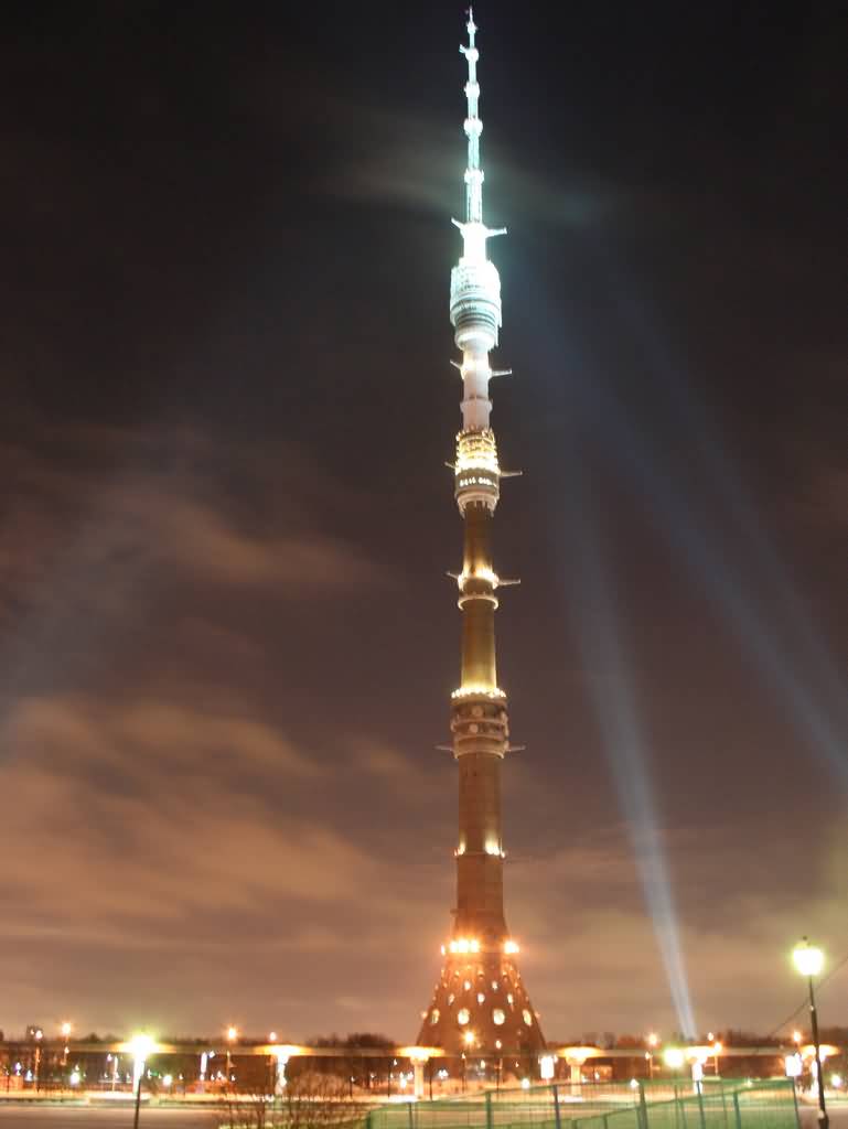 Ostankino TV Tower At Night In Moscow