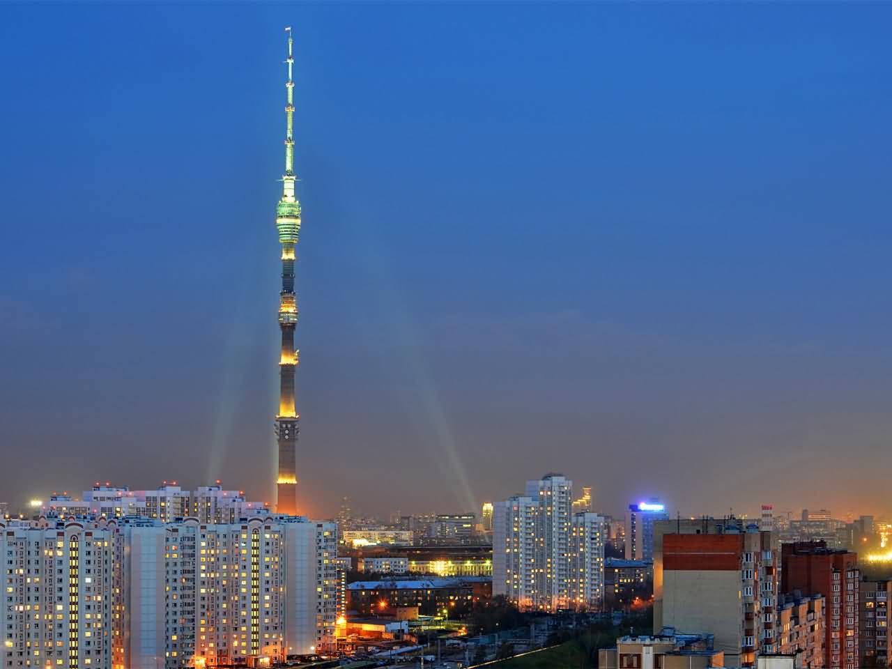 Ostankino Tower In Moscow, Russia At Dusk