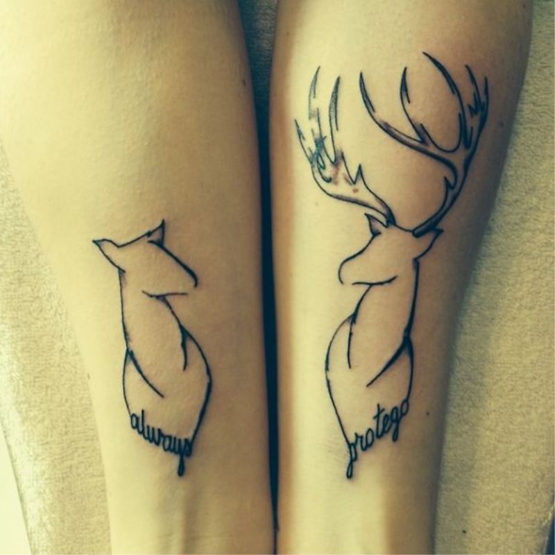 Outline Couple Deer Tattoos On Forearm
