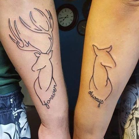 Outline Forever Always Deer Tattoos On Both Arm