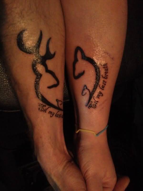 Outline Tribal Deer Tattoos For Couple