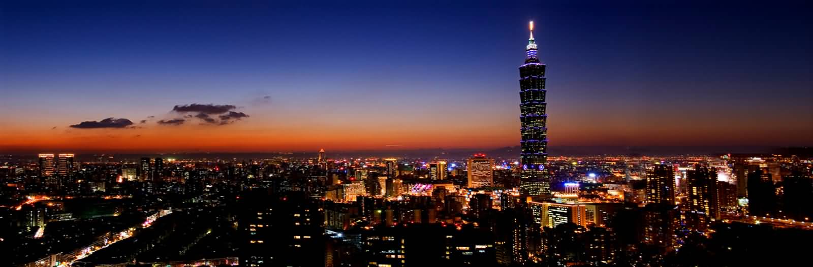 Panorama View Of The Taipei 101 Tower And Taipei City At Dusk