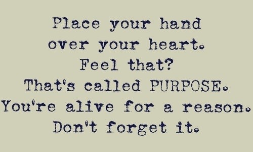 Place your hand over your heart. Feel that1That's called purpose. You're alive for a reason. Don't give up