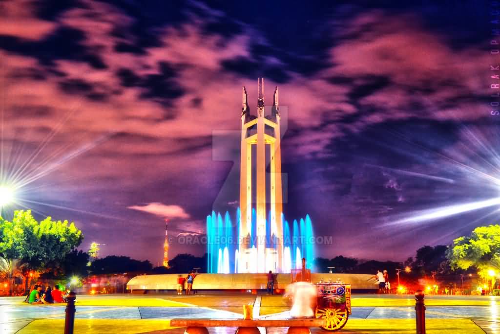 Quezon Memorial Shrine Illuminated At Night