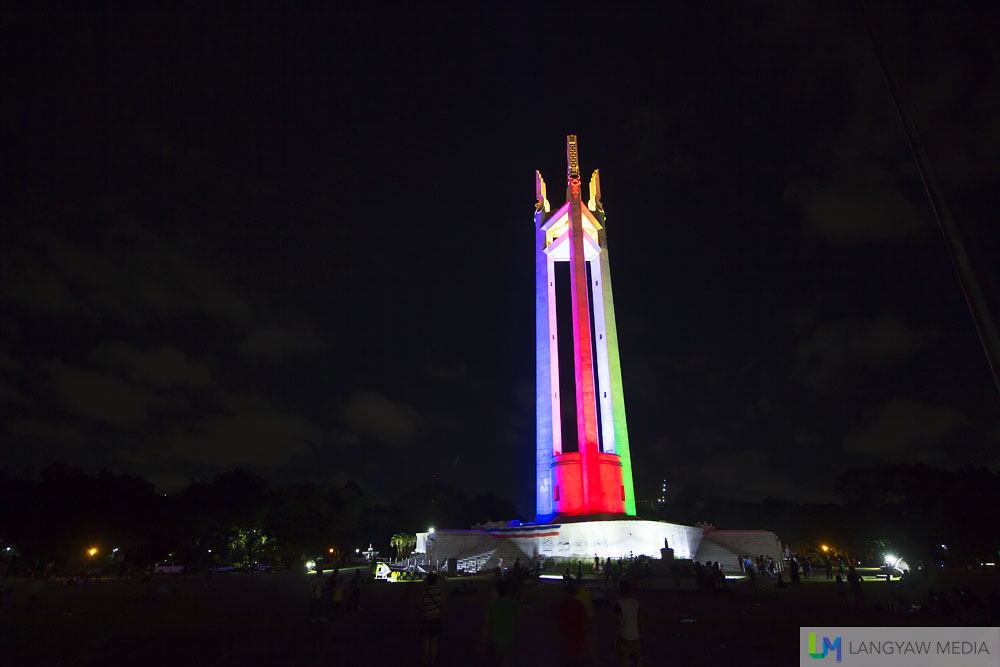 Quezon Memorial Shrine With Colorful Lights At Night