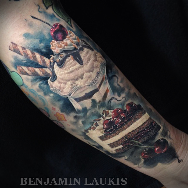 Realistic Ice Cream Tattoo On Left Forearm By Benjamin Laukis