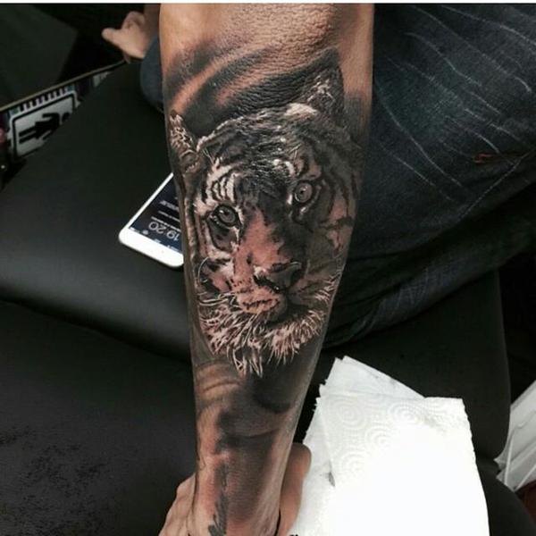Realistic Tiger Face Forearm Tattoos