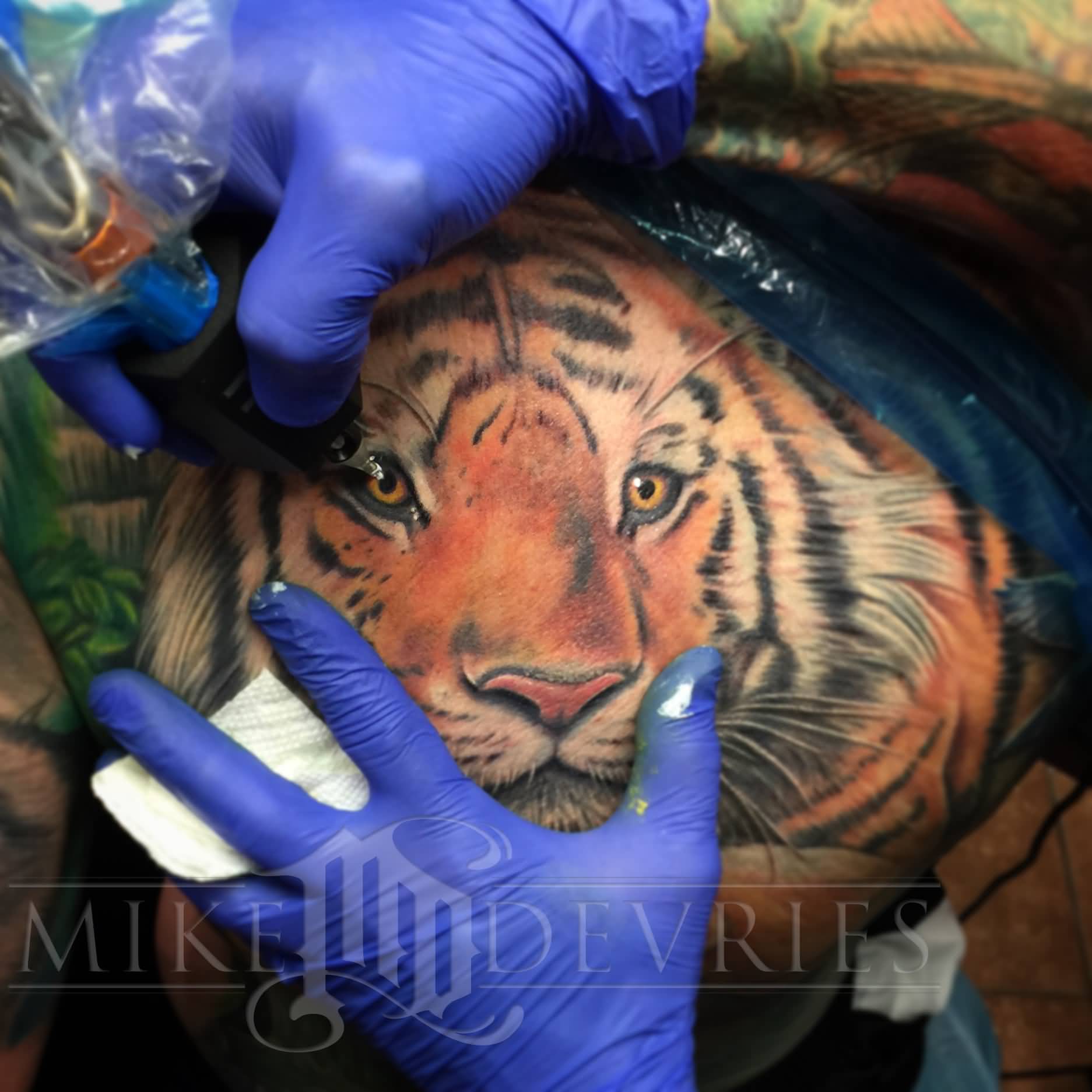 Realistic Tiger Tattoo Design For Men By Mike Devries