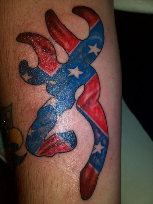 Rebel Flag Browning Deer Tattoo On Arm