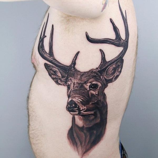 Rib Side Deer Head Tattoo