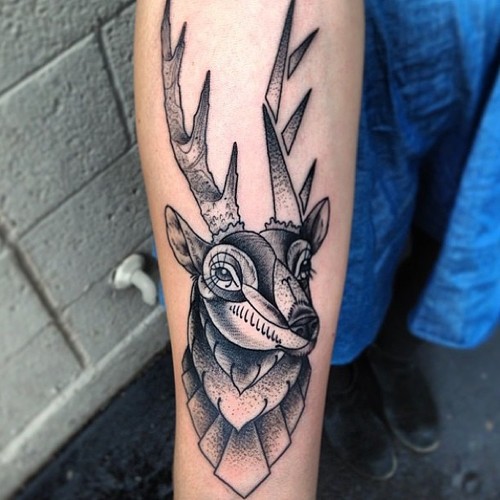 Right Forearm Geometric Deer Tattoo