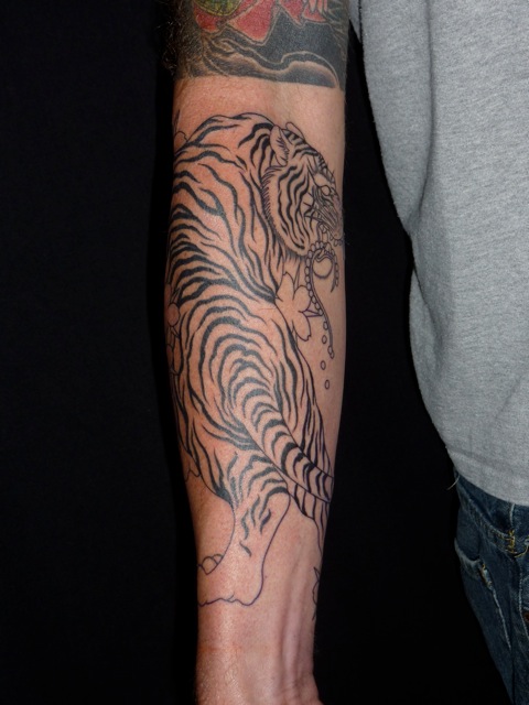Right Forearm Tiger Tattoo For Men