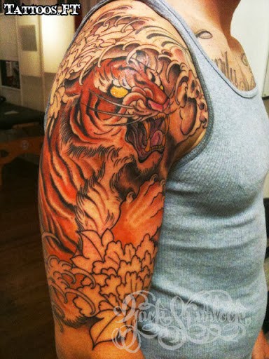 Right Sleeve Japanese Tiger Tattoo For Men