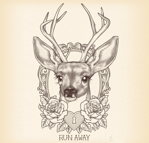 Rose Flowers And Deer Head Tattoo Design