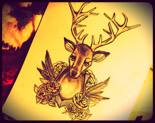 Roses And Deer Antler Tattoo Design
