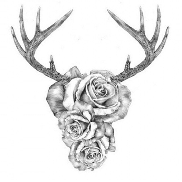 Roses With Deer Horns Tattoo Design