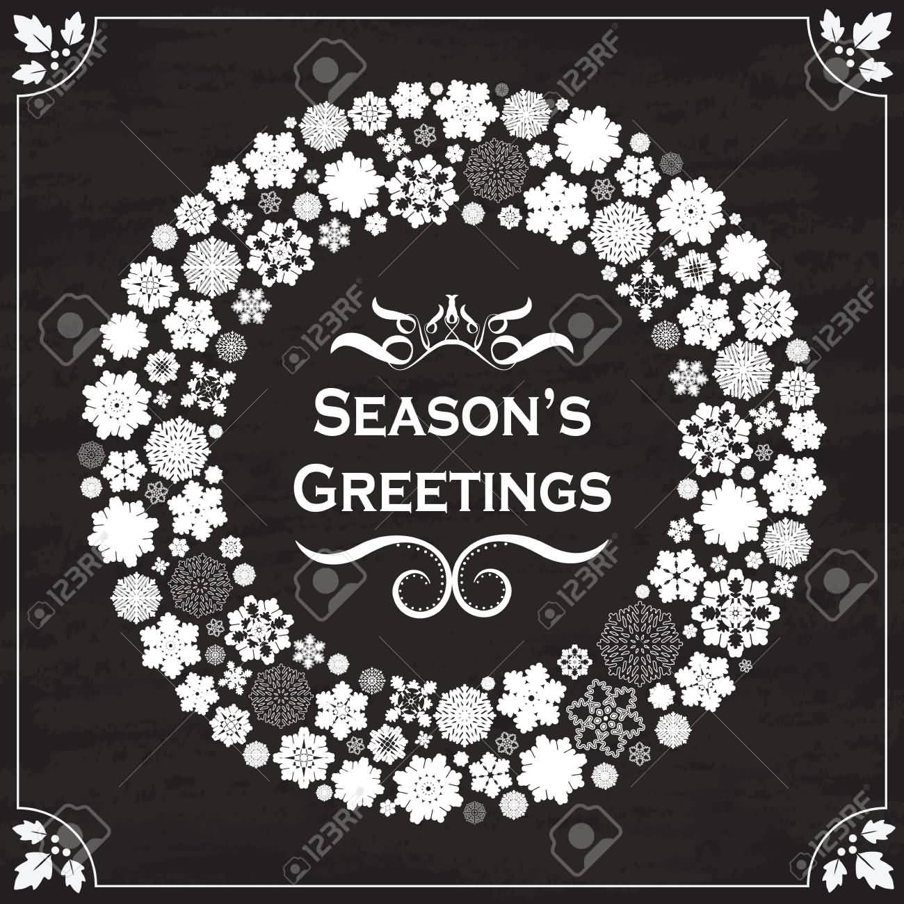 Season's Greetings Snowflakes Border On Chalkboard