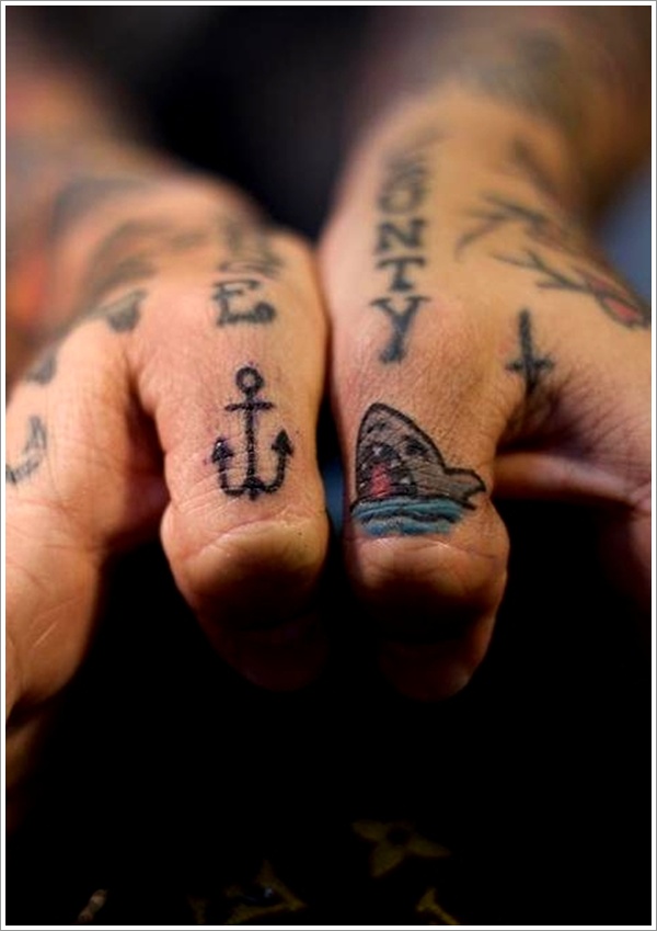 Shark And Anchor Tattoo On Both Hand Thumb